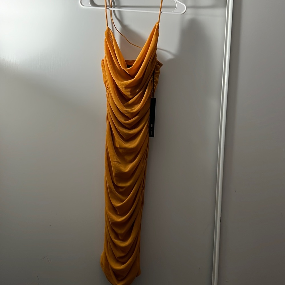Stretch mustard knee length dress